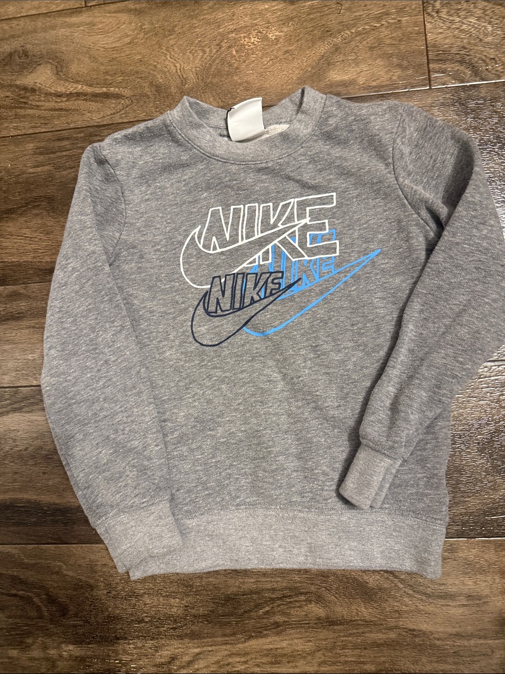 Nike Grey Crewneck Sweatshirt with Blue Logo Accents